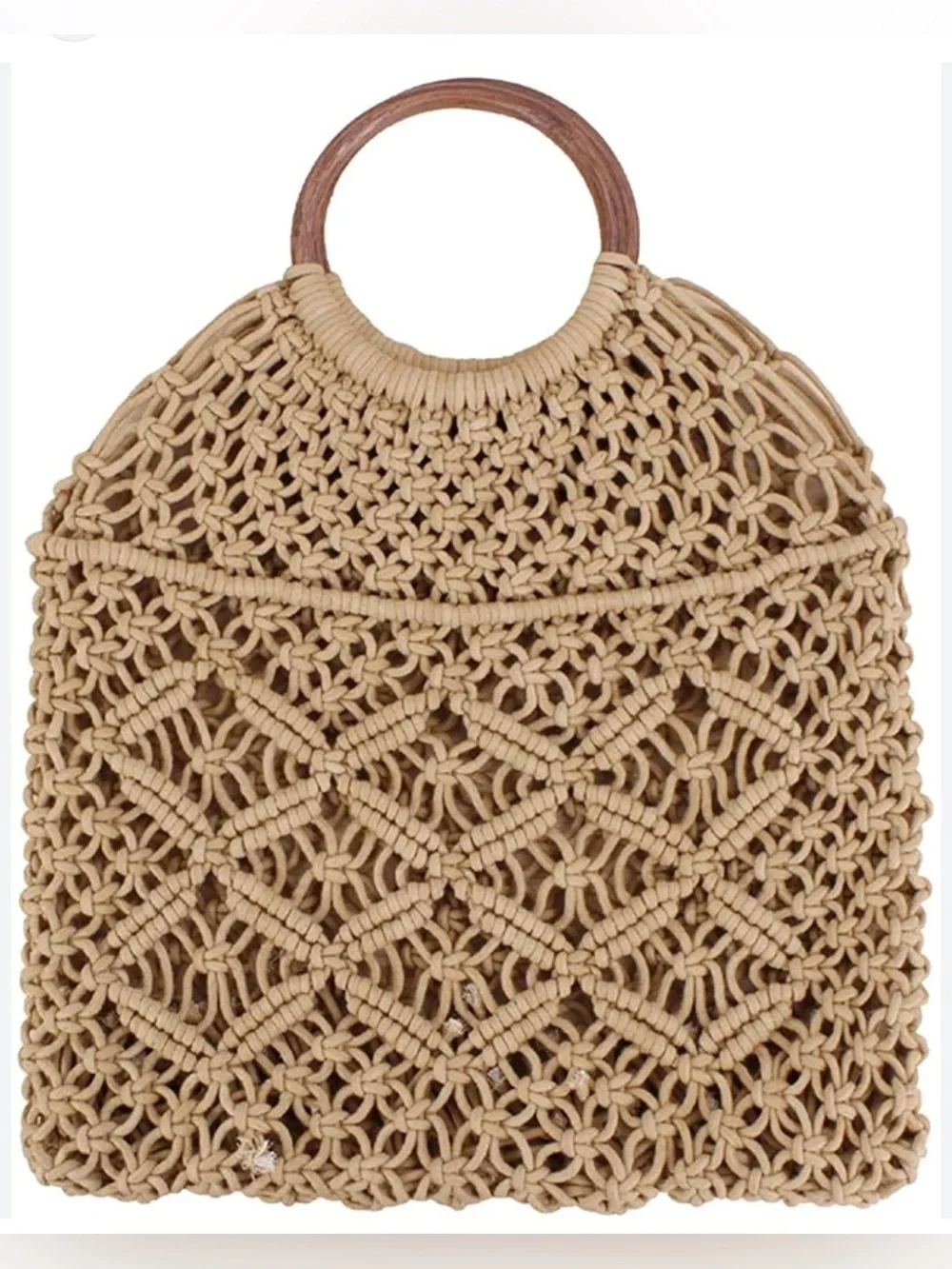 MACRAMÉ TOTE WOODEN HANDLES FOLDOVER  CROSSBODY STRAP NWT